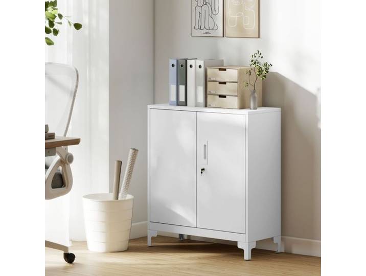Nouveaux matériaux écologiques Armoire de bureau en métal portes fermables commodité de bureau design à 2 étages blanc