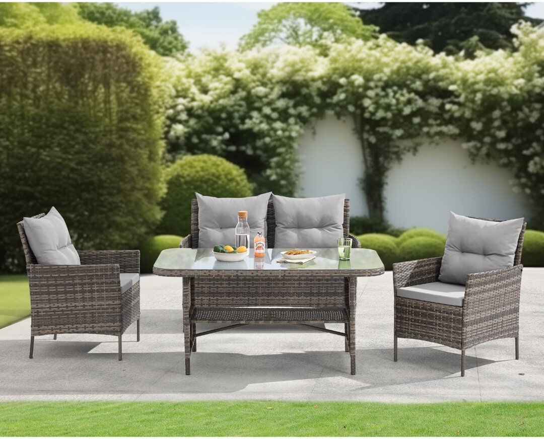 Lark Manor Richwood 4 - Person Garden Lounge Set with Cushions Brown 4