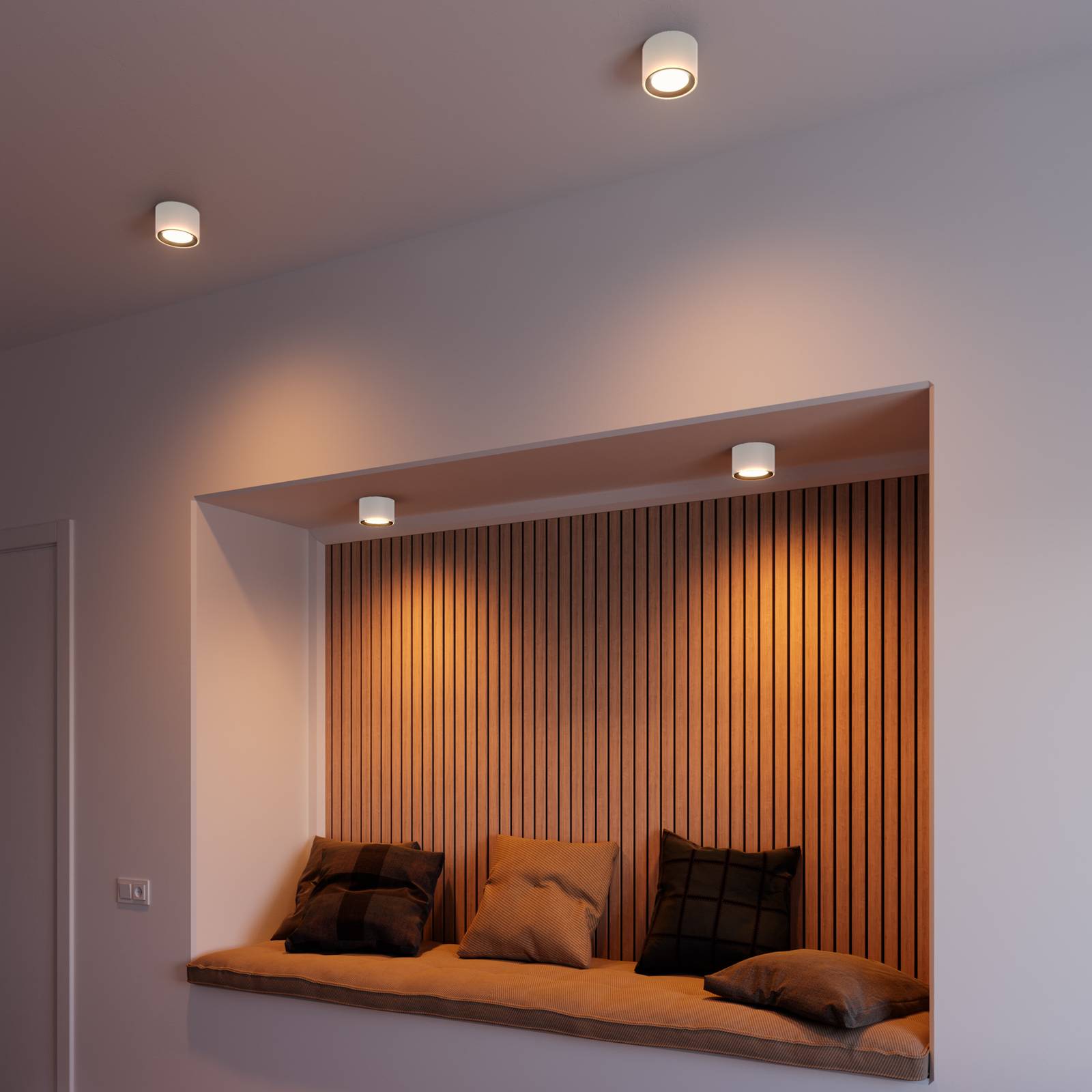 Nordlux Reflektor sufitowy LED Landon Smart, biały, wysokość 8,2 cm możliwość ściemniania, biały / opal, salon / jadalnia, metal