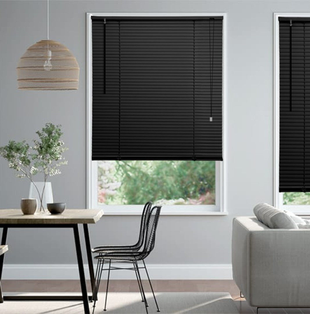 Symple Stuff PVC & Aluminum Venetian Blinds, Easy Fit Window Blinds with Light Control & Privacy Black 150 cm L x 45 cm W