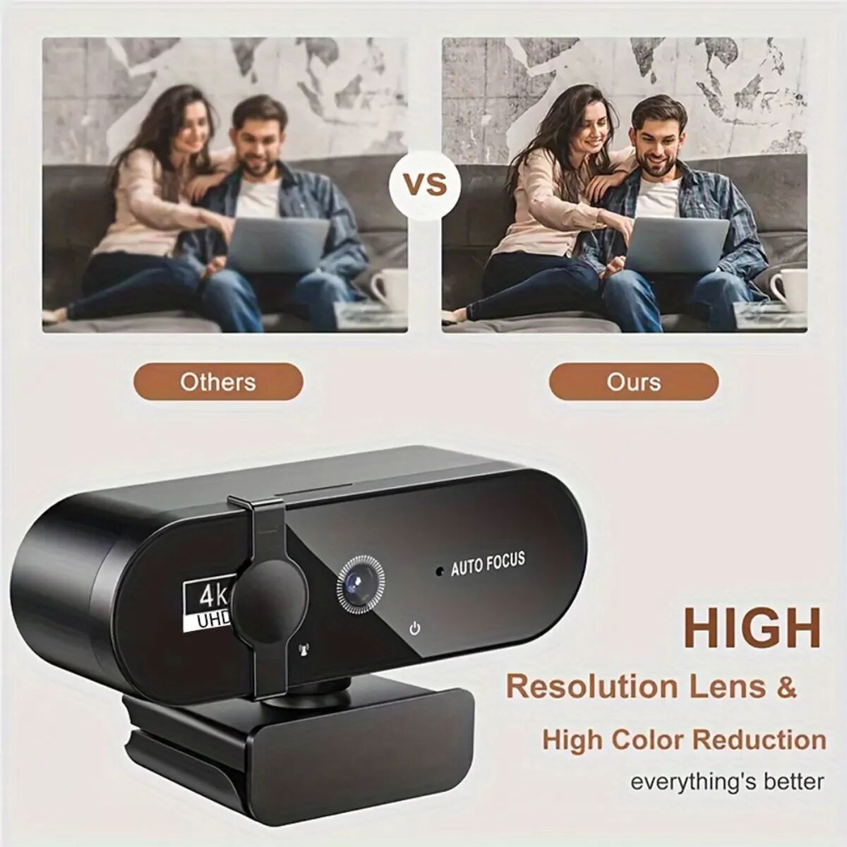INF W76/4K Pro Ultra HD Webcam mit 32GB TF Karte - Autofokus, Integriertes Mikrofon, Sichtschutz