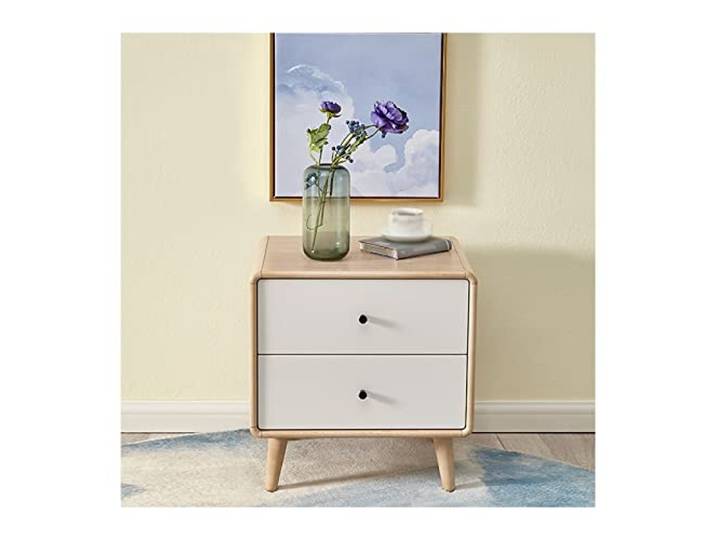 YANG11FAN Vielseitig Nachttisch, 2 Schubladen, Beistelltisch for Wohnzimmer Nachttisch mit Holzbeinen(Natural)