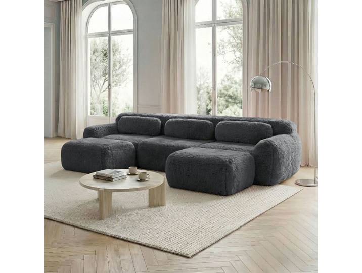 Canapé modulable en U - SOGEU - Forme en U - Revêtement effet peluche - Livré monté - Coussins inclus