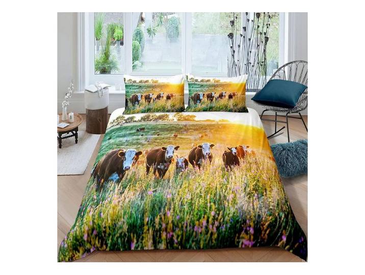LuxusKollektion Kinderbettwäsche Bettwäsche Set Kühe 155x220cm mit Kissenbezug 80x80cm