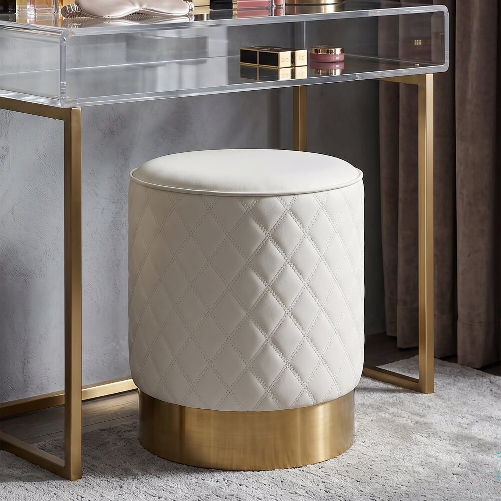 Mauro Ferretti Pouf rond en simili cuir ø36x39 cm Beige 36x39x36cm
