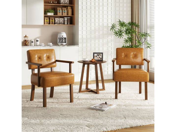 Ensemble 2 fauteuils faux cuir marron dossier bouton milieu du siècle