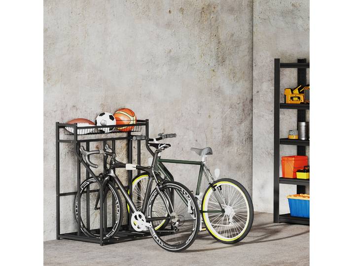 SPORTNOW Support Vélo 3 Places avec Panier et Crochets Noir