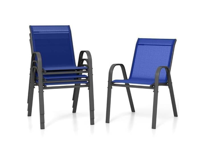 COSTWAY Lot de 4 Chaises de Jardin Tissu en Textilène Chaises à Manger Empilables avec Accoudoirs pour Patio Terrasse Bleu