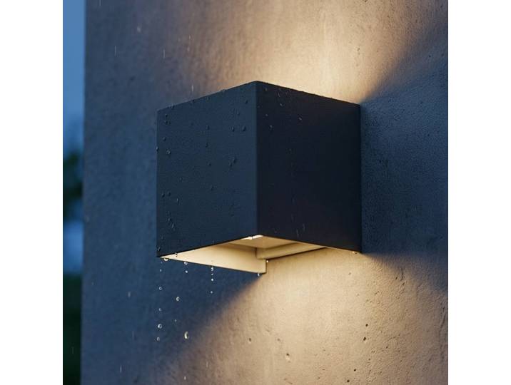 IDEAL LUX LED Aussenwandleuchte Atom, alu / grau / zink, Metall, Modern, LED Wandleuchte außen
