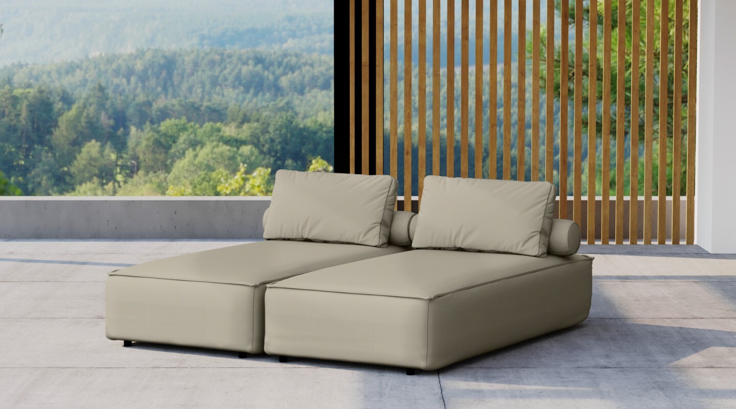 Kaiser Möbel Doppelter Liegestuhl für den Garten MALIBU, Terrasse, Hinterhof, gemütlich Dunkelbeige