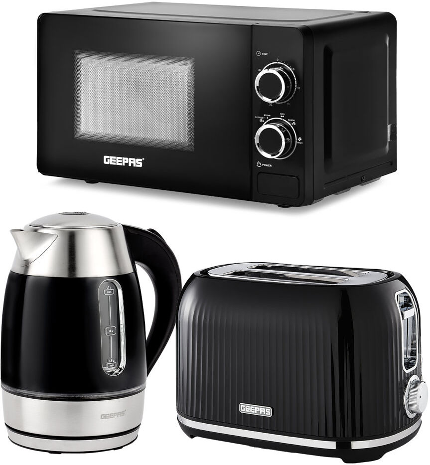 GEEPAS 3 Piece Kitchen Appliance Set – 1.7L Electric Kettle with LED Light, 2 Slice Toaster with 7 Browning Levels (1000W) & 20L Microwave Oven, 700W Black 2 - Slice