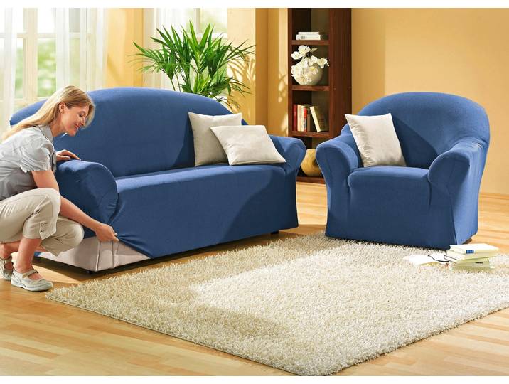 Schützende Stretchbezüge für Sessel und Sofa, Blau, Größe 101 (Sessel-Bezug)