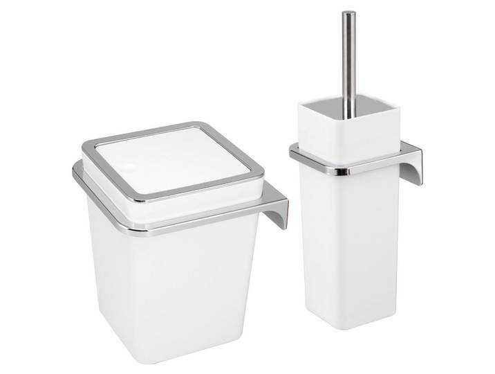 bremermann Bad-Set 2tlg. Kosmetikeimer WC-Bürste zur Wandmontage, weiß, Weiß, Kunststoff, 10x36.5x10 cm, Badaccessoires