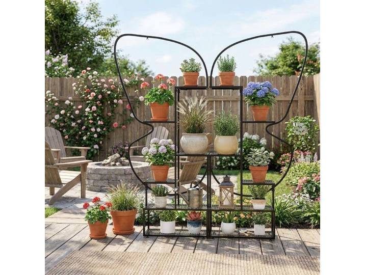 Porte-plantes - Présentoir - 6 niveaux - Treillis métallique - Noir 87 x 26 x 185 cm
