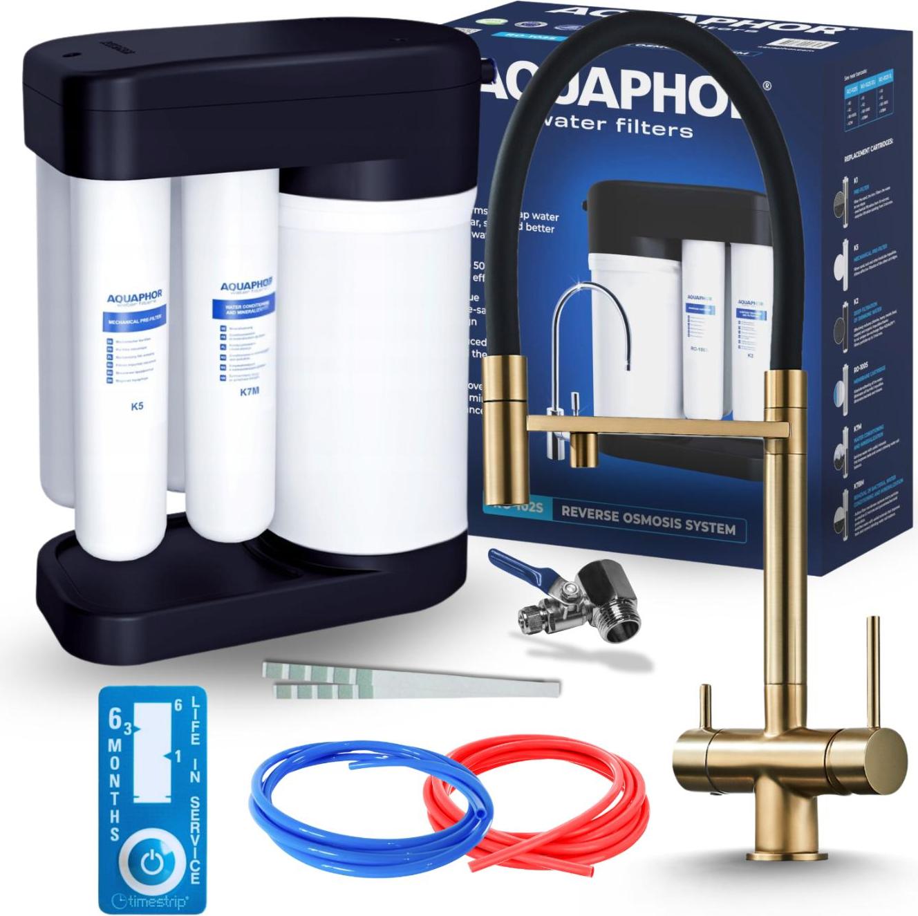 3 Wege Küchenarmatur Ari HighFlex mit Wasserfilter Anschluss, ausziehbare Brause, 360 Grad schwenkbar, Keramikkartusche, Gold