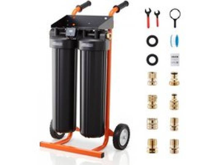 VEVOR Deionisiertes Wassersystem für Autowäsche 1250 L, Wasserdeionisierer für Autowäsche mit Dualen 4L Gemischten DI-Harz-Filterkartuschen, Deionized Autowaschanlage mit Rollen & TDS-Meter für KFZ