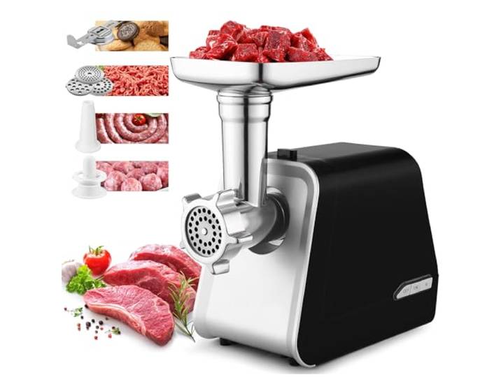COOCHEER Fleischwolf Elektrisch, 2000W Fleischwolf Hackfleischmaschine mit 3 Lochscheiben, Wurst- und Kibbe-Aufsätzen für Heimische Küche Fleisch, Babynahrung