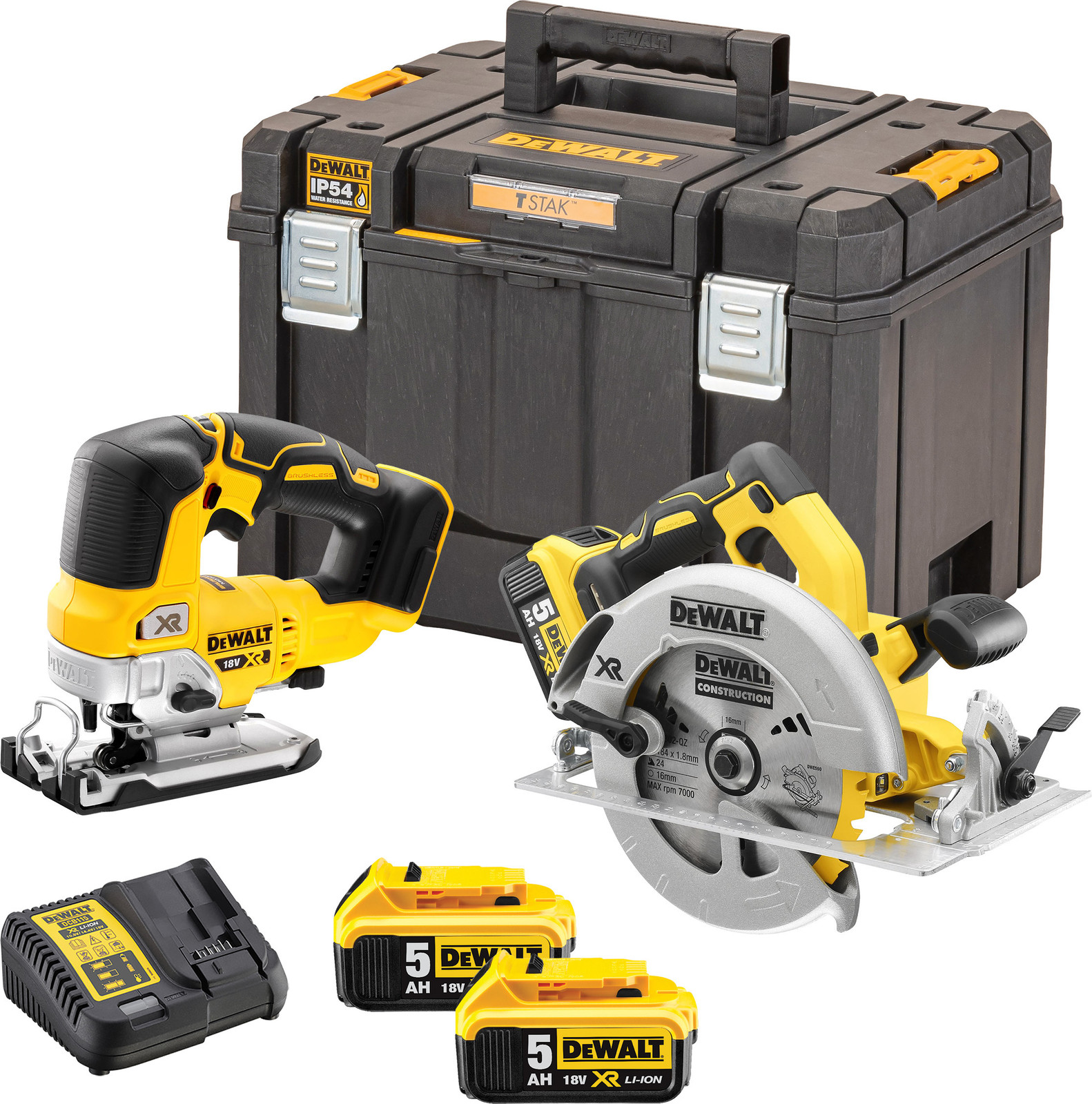DeWalt DCK2012P2T-QW 18V XR Accu-combinatie met DCS570, DCS334, 2x DCB184 en systeem-sneloplader