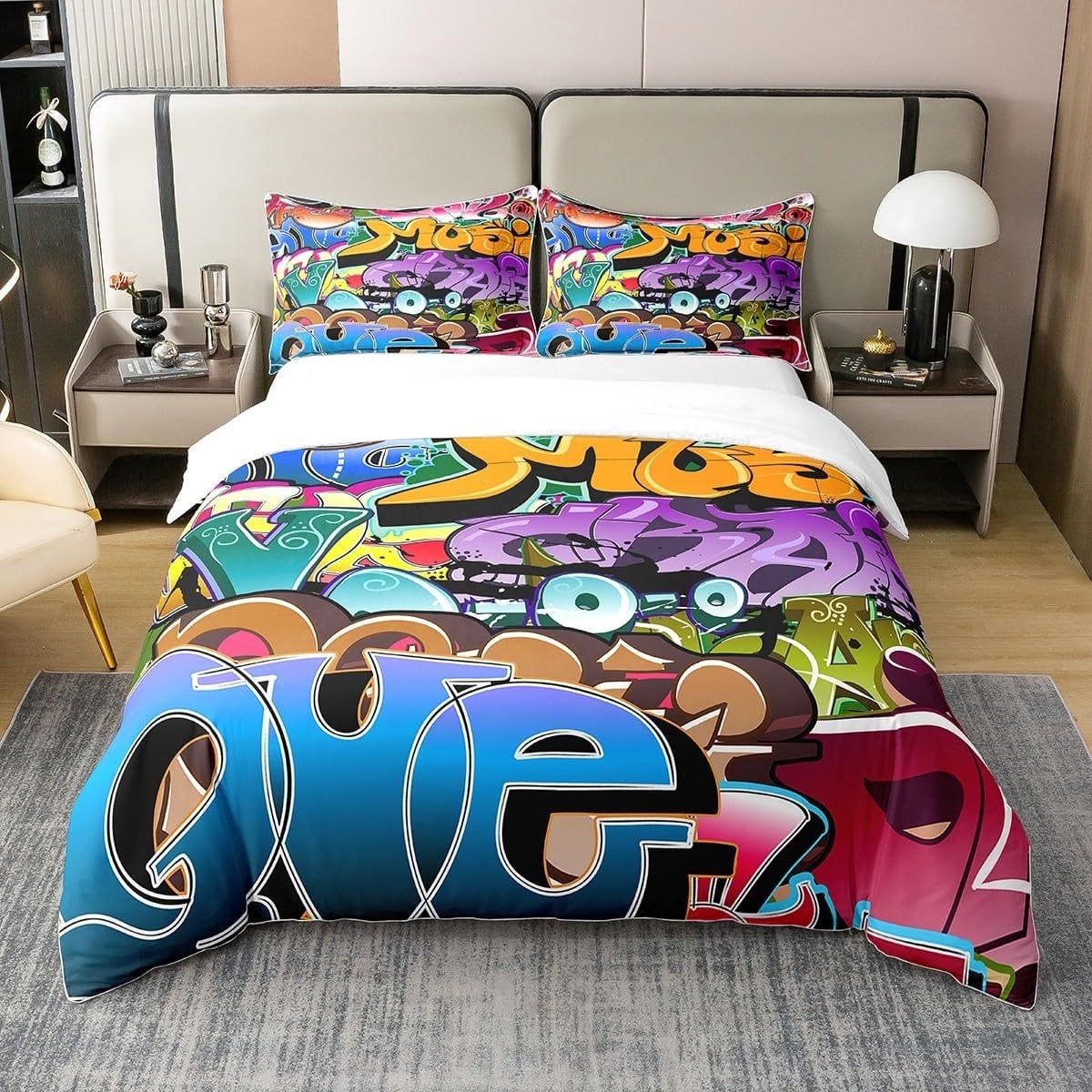 Solidchoice Graffiti Style Dekbedovertrek Set van 100% Katoen voor Koningsmaat
