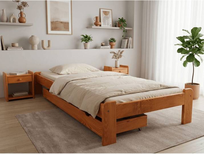 Bett ADA 90 x 200 cm, Erle Matratze: Ohne Matratze, Lattenrost: Mit Lamellenrost