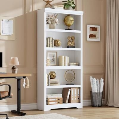 Garvee Farmhouse Bookcase with Adjustable Shelves, Wooden Display Storage Shelves with Anti-Slip Design for Home Office