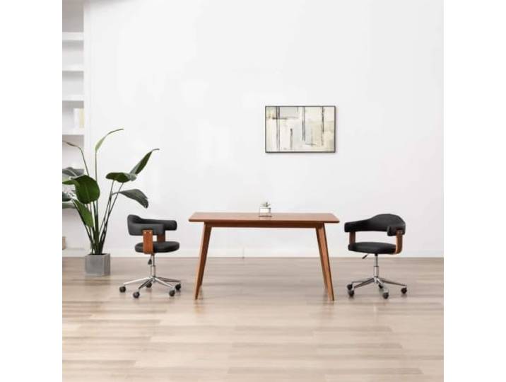 KGHFDVB 2 Drehstuehle Esszimmerstuhl Schwarz Kunstleder Bugholz 360 Grad 2er Set, schwarz, Kunstlederbezug, Bugholzrahmen, Stahlbeine, 360 Grad drehbar, Gasfeder, bis 110 kg, einfacher Aufbau