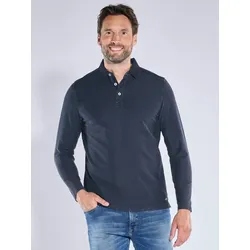 engbers Herren Langarm-Shirt mit Polokragen Blau regular gemustert Knopfleiste - M