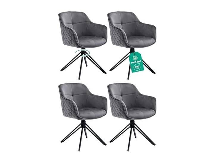 Linele Esszimmerstühle 4er Set Grau mit Samtbezug Federkern, 360° Drehbar, Retrostil, PVC-frei & Oeko-TEX Zertifiziert, Einfache Montage