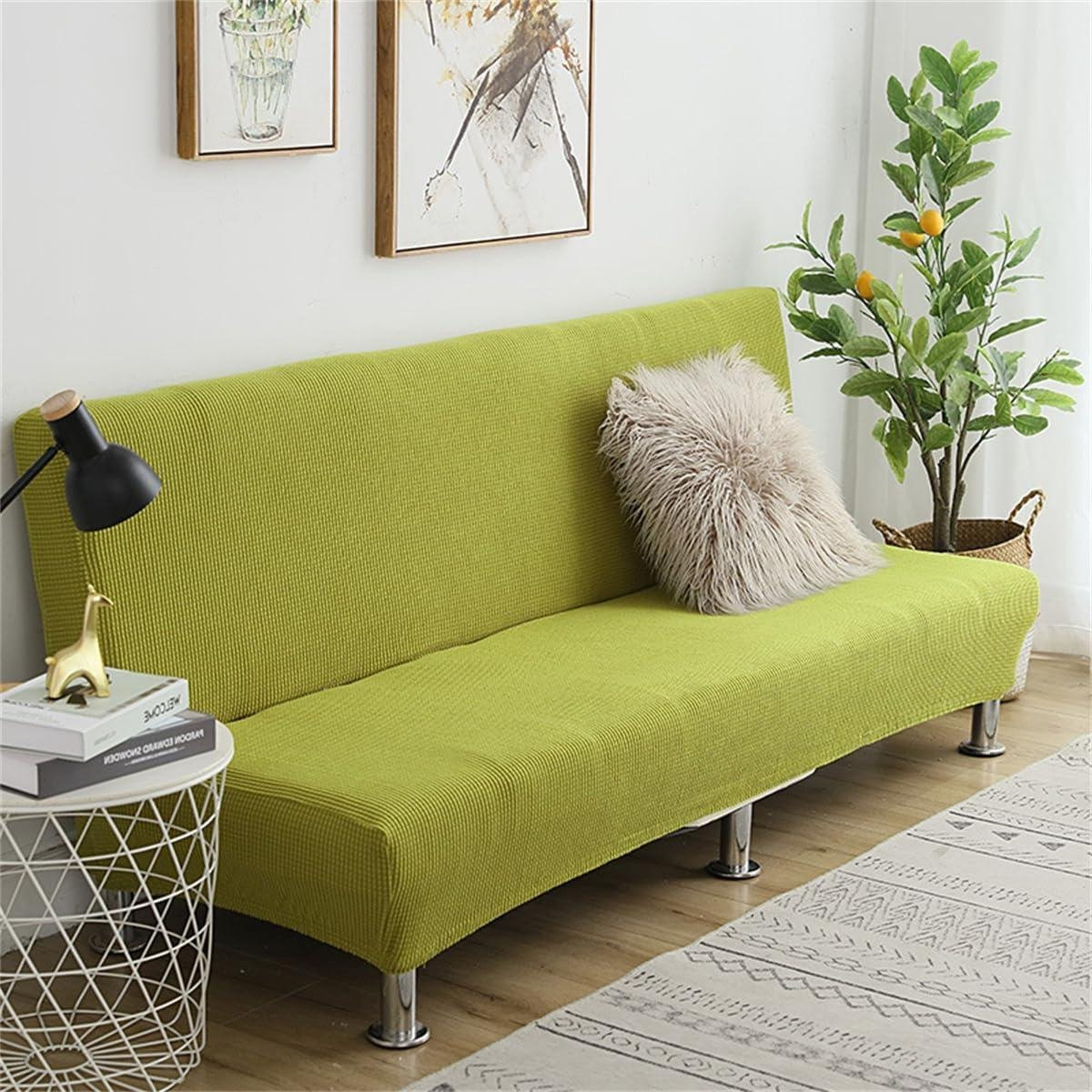 Groene elastische bankhoes voor slaapbank zonder armleuningen, 190-230 cm