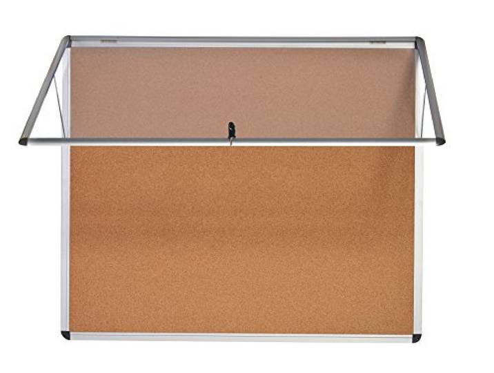 Bi-Office Schaukasten Vitrine Enclore , Kork, Schwingtür nach oben, geeignet für 6 x DIN A4, silberner Aluminiumrahmen, abschliessbar, 706x653