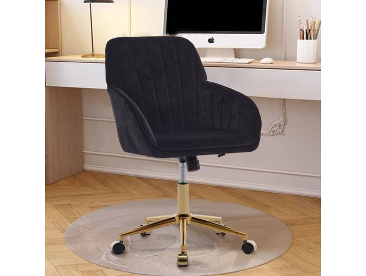 Chaise de bureau pivotante avec dossier réglable en hauteur en velours noir