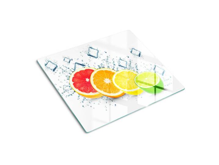 Tulup Glasplatte 60x52 cm Zitrusfrüchte, Mehrfarbig, Glas, 60x0.4x52 cm, Küchen, Küchenelektrogeräte, Herde, Herdabdeckplatten