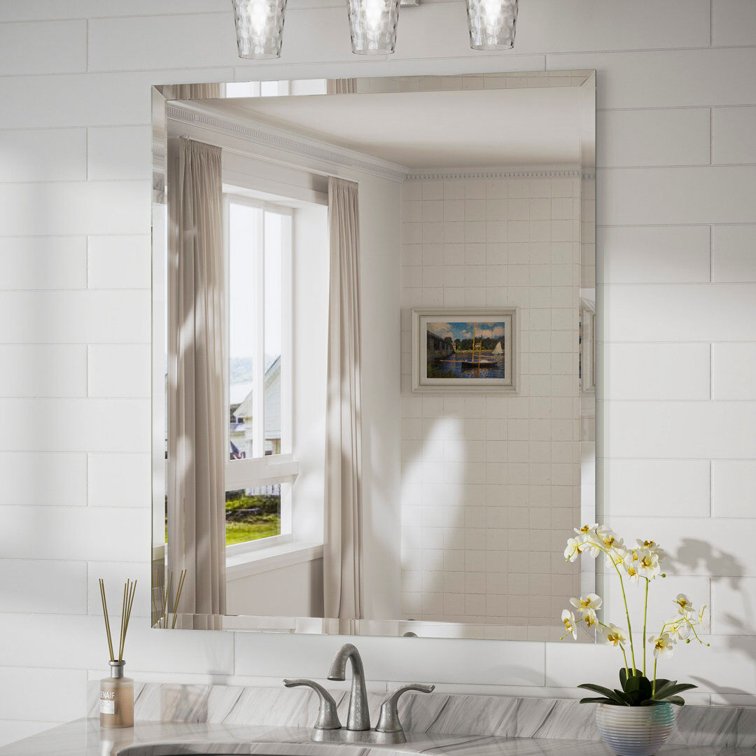 EUkeonjinn Shatterproof Beveled Frameless Bathroom Vanity Mirror 91.4cm x 76.2cm