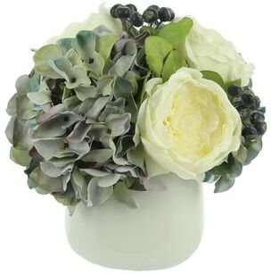 Creative Labs Hydrangeas, Peony and Blueberry in a Round Pot - White, Blue