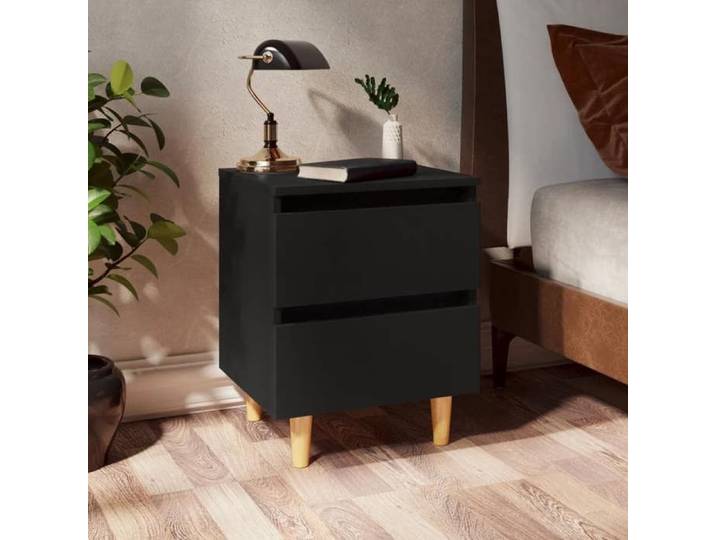 BEAU Lot de 2 Tables de chevet avec pieds en pin - Armoire de Nuit chambre - Noir 40x35x50 cm mode214020
