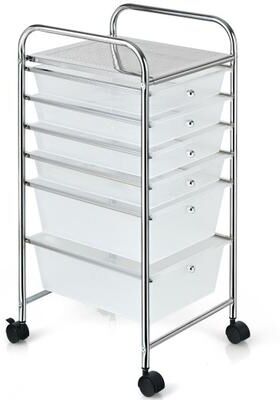 Costway 6 Drawers Rolling Storage Cart Organizer-Clear