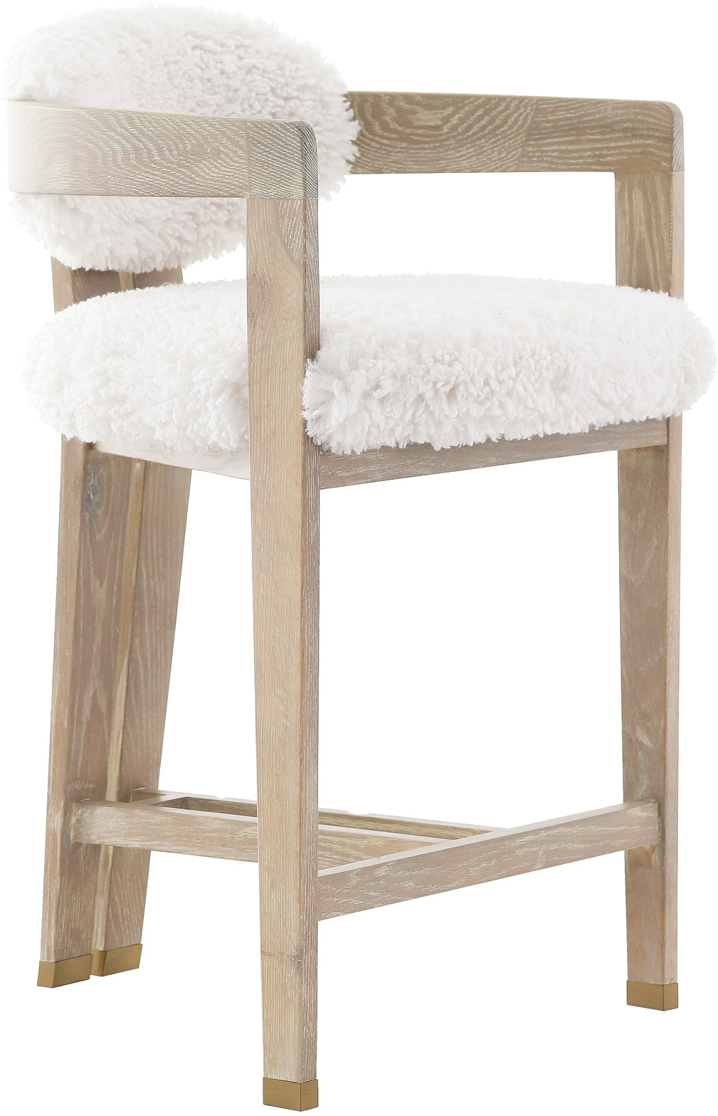 Zenith Faux Sheepskin & Washed Wood Bar Stool