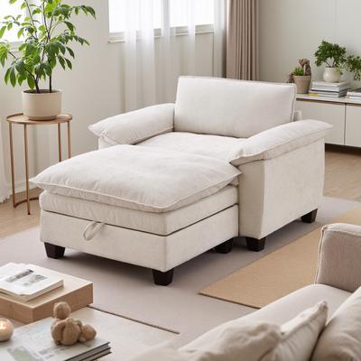 ZWYO HOSIMU "51"" Oversize Chenille Chaise Lounge Chair with Removable Ottoman & Storage for Living Room/Bedroom"