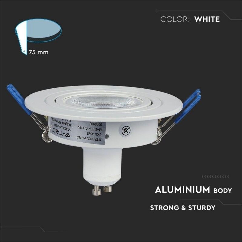 V-Tac Portafaretto Incasso Rotondo Regolabile 1*gu10 Mod. Vt-782rd Sku 3599 - Bianco