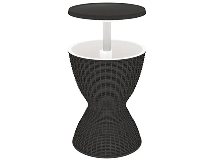 POUFGDR 3-in-1-Kühlbox, Polypropylen, Schwarz Cocktailtisch, Couchtisch, Rattanoptik, Ablaufstopfen, Verriegelung, für den Außenbereich