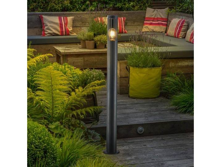 Lindby Wegelampe Statius, anthrazit/klar, Eisen, 100 cm Statius, schwarz, Metall, Modern
