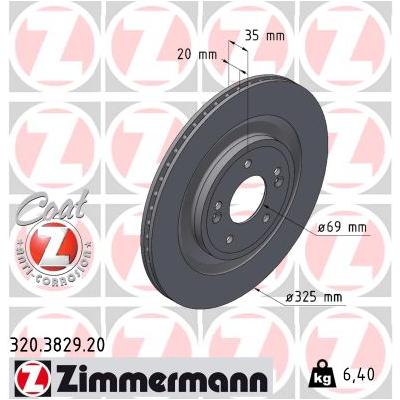 ZIMMERMANN Bremsscheibe 320.3829.20 Hinterachse belüftet 325mm 20mm für KIA