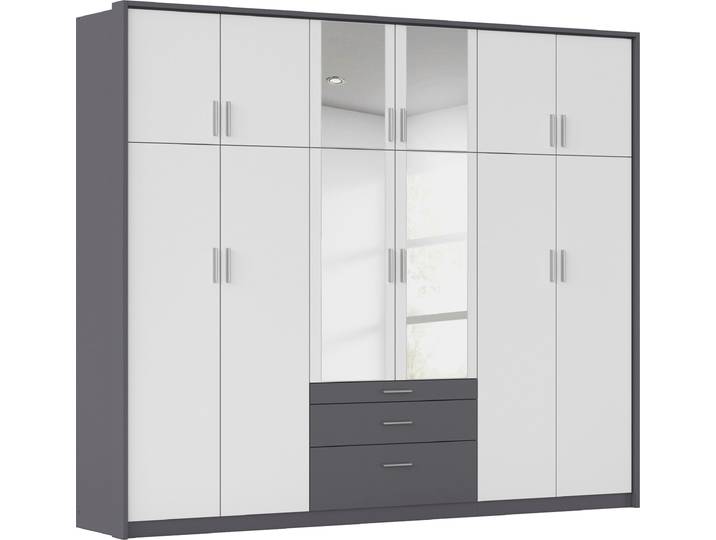 Kleiderschrank RAUCH Schrank Drehtürenschrank Garderobe Ankleide Schlafzimmer HILDESHEIM , weiß (graumetallic, alpinweiß), B:275cm H:231cm T:58cm, Holzwerkstoff, Schränke, Kleiderschrank, oberste Schublade mit praktischer Facheinteilung MADE IN GERMANY