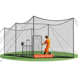 VEVOR Baseball Schlagkäfig (Rechteckig) Netz 10668x3200x3100 mm, Tragbares Trainingsnetz mit 45-lagigem & Geknotetem HDPE-Gewebe & Langen Positionierungsseilen, inkl. Softball Trainingskäfignetz