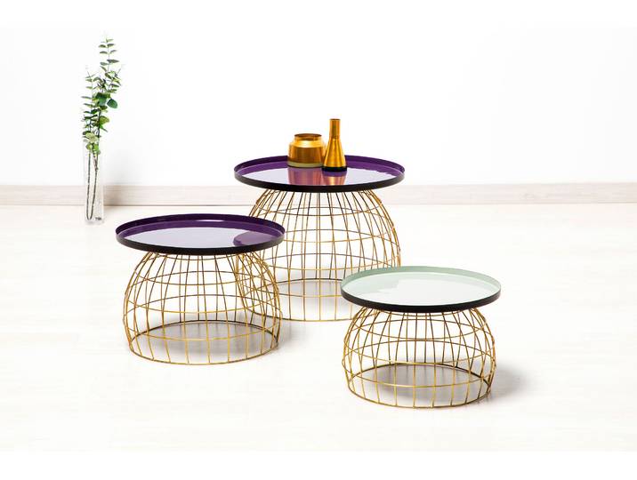 Beistelltisch KAYOOM Laudatio Beistelltisch-Set, Beistelltische im 3er-Set,Gitteroptik , lila (lila, pflaume, hellgrau), B:40cm H:26cm T:50cm, Eisen, Tische, Beistelltisch, 3er-Set, vielfältig einsetzbar, aktuelle Farben