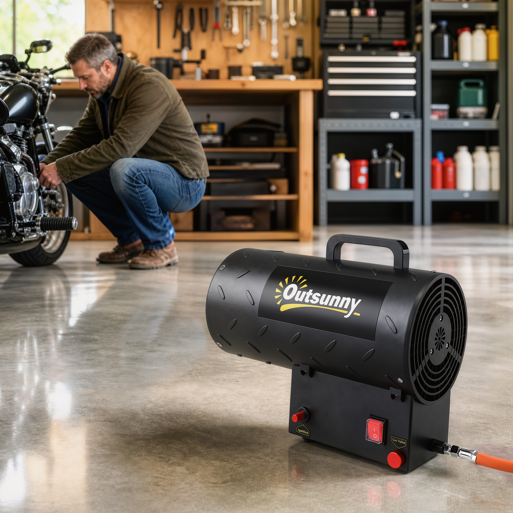 Outsunny Generatore Aria Calda Gas 10kW Portatile Con Protezione Nero   Aosom Italy