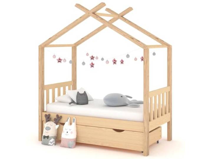 KGTKGTYER Kinderbett Baumhaus-Stil aus Kiefernholz mit Bettschublade Massivholz-Rahmen, Stabiler Lattenrost, Mit Stauraum, Vielseitig einsetzbar