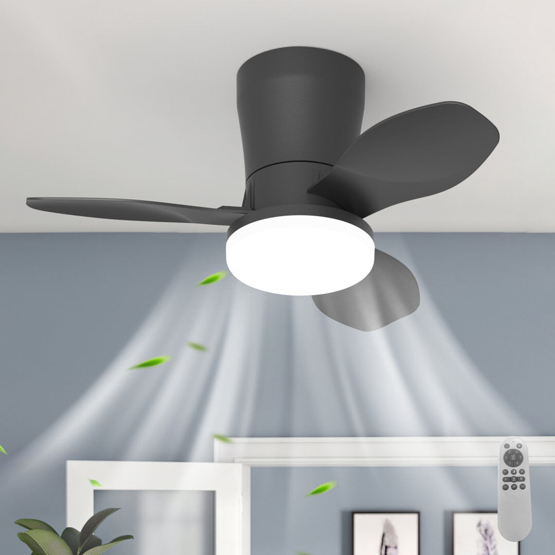 Metro 65cm 3-Blade Dimmable LED Ceiling Fan with Light Kit and Remote Control Black/Black 65cm