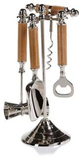 Zodax Polished Nickel and Leather Bar Tool Set