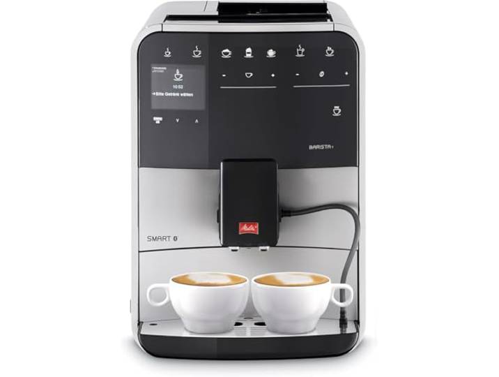 Melitta Barista T Smart - Kaffeevollautomat mit Milchsystem, Kaffeemaschine mit Mahlwerk, für z. B. Cappuccino oder Espresso, App Steuerung möglich, schwarz/silber